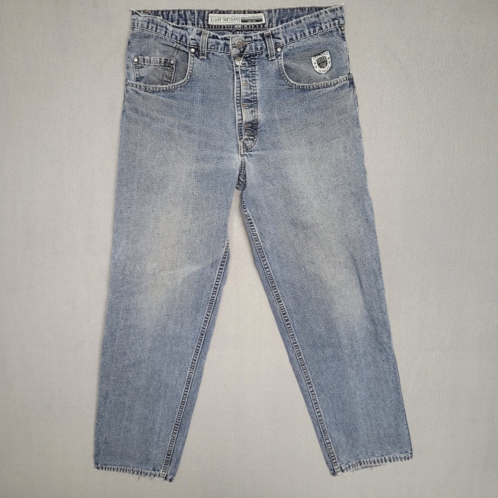 Vtg Levi‎ SilverTab Jeans Mens Denim Relaxed Fit Straight Leg Distressed 36x32